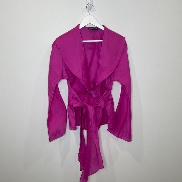 Jones New York Collection Bright Pink Sheer Blazer 100% Silk - Picture 2 of 7